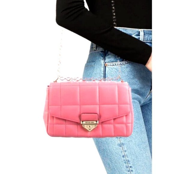 Women's Designer Michael Michael Kors Quilted Pink Leather Shoulder Bag - Picture 1 of 8